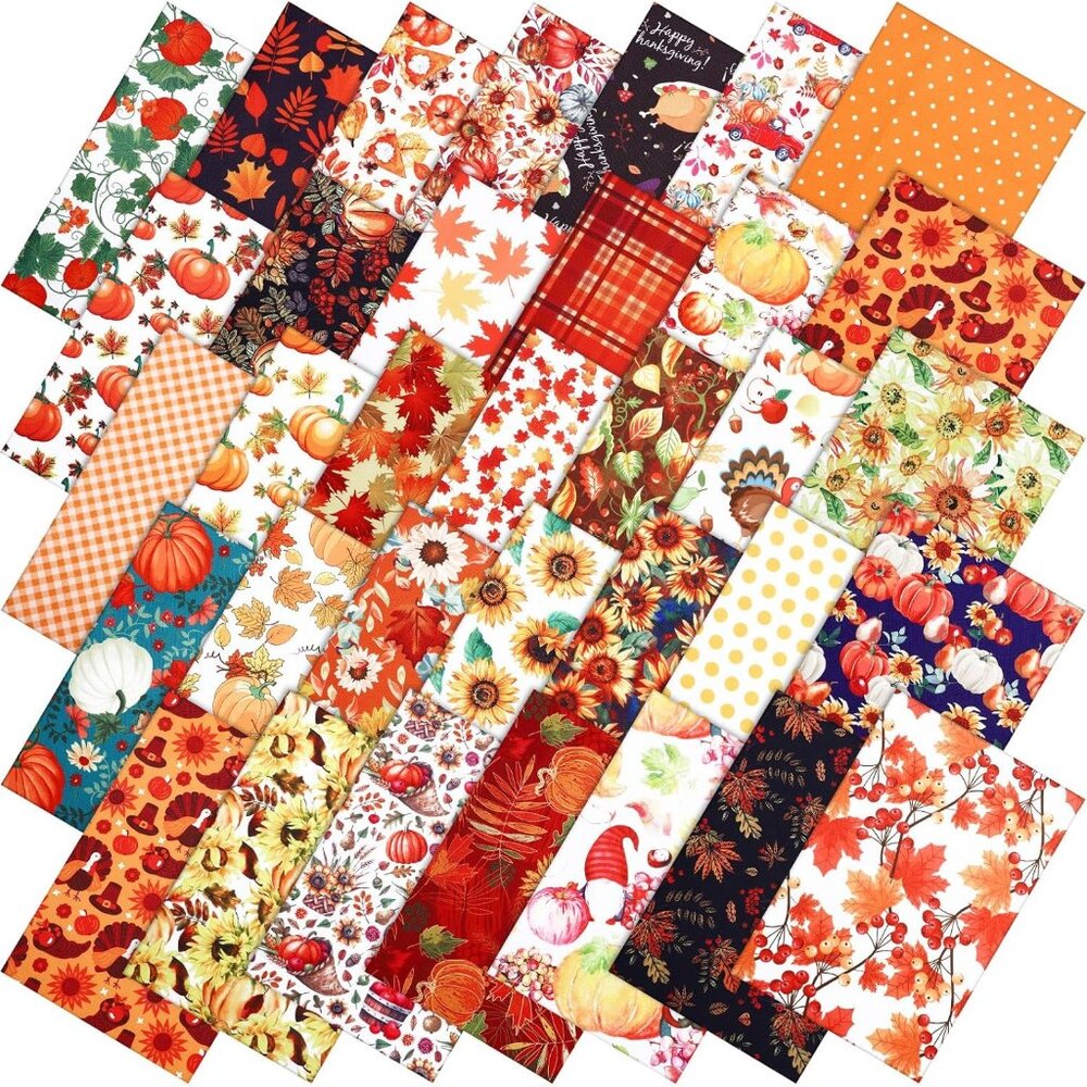 70 Pcs 10 x 10 Inch Fall Quilting Fabric Squares Pumpkin Maple Leaf Fabric Bundl